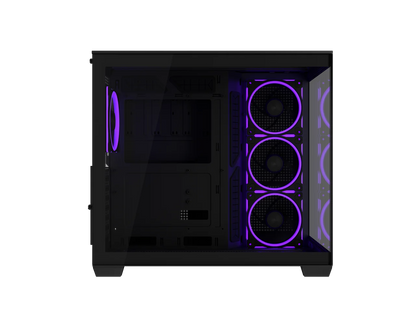 ASUS A32 PLUS Black ATX gaming PC case, support 360mm radiators and 420mm graphics cards, dual-chamber chassis for independent cooling zones, four pre-installed ARGB fans and clean cable management