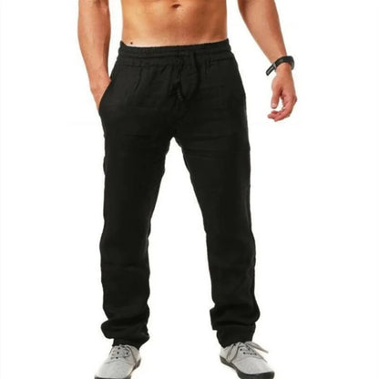 Men's Cotton Linen Pants Summer Solid Color Breathable Linen Trousers Male Casual Elastic Waist Fitness Pants Hip-Hop Streetwear