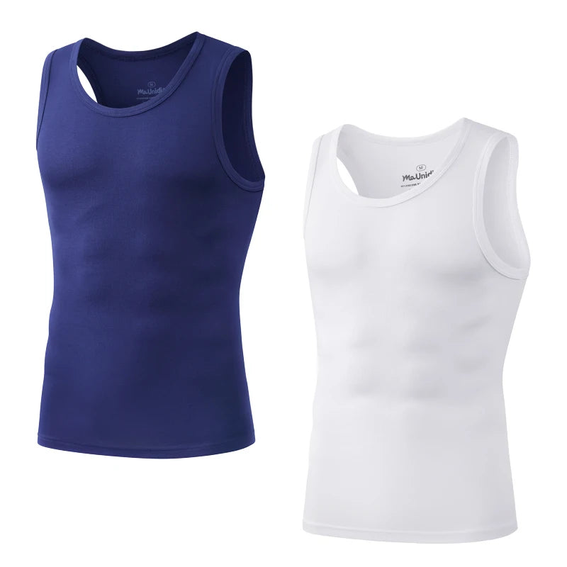 2Pcs/Pack Men's Tank Top Sleeveless Gym T-Shirt Man Vest Solid Color Compression Undershirts Men Tops High-Quality Bamboo Fiber