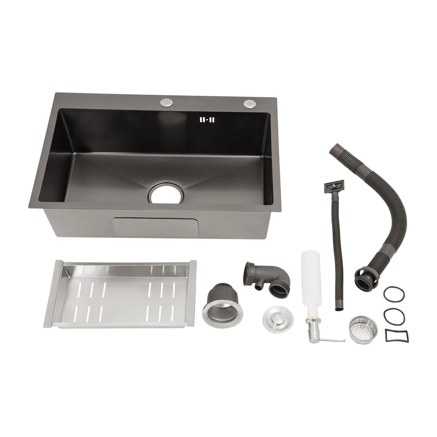 68×45cm Sink with V-shaped Drainer and Drain Basket and Soap Dispenser Anti-overflow Kitchen Sink Stainless Steel Sink