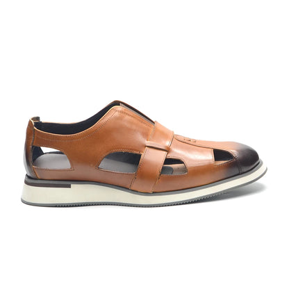 Classic Arabic Style Mens Sandals Genuine Cow Leather Slip-On Hollow Out Casual Business Party Dress Shoes for Men Flat Footwear