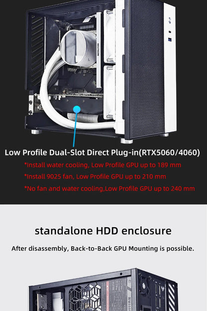 METALFISH T20 Mini ITX White Case 9L Compact PC Chassis Support Flex PSU/240mm GPU/100mm Cooler/180 Liquid Cooler
