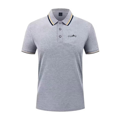 Summer men's 100% polyester fashion Milan print casual knight stripe lapel short-sleeved shirt polo shirt top