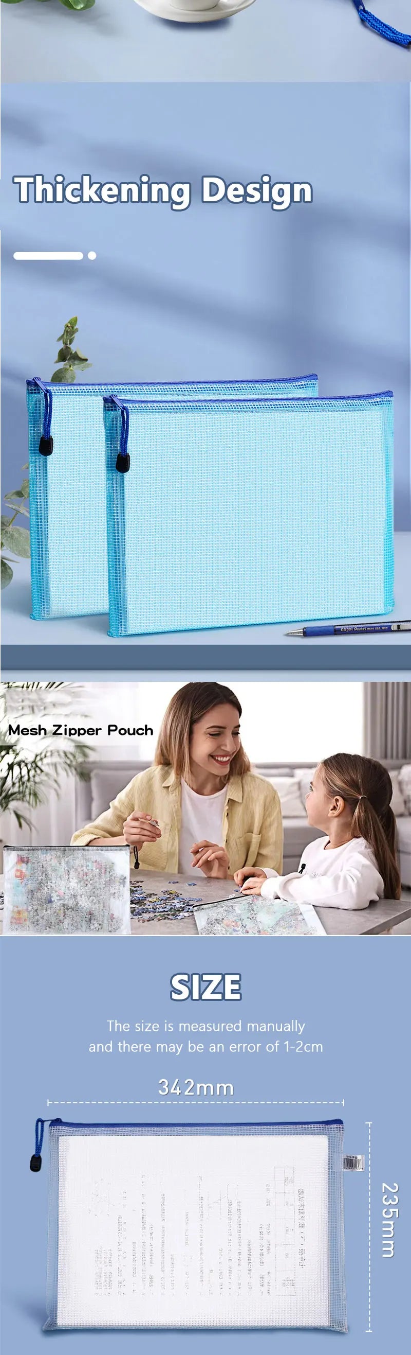 5PCS Stationery Storage Folder File Mesh Zipper Pouch A3 A4 A5 A6 B4 B5 Document Bag Zip File Folder School Office Supplies