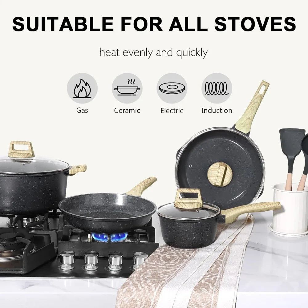 22Pcs Nonstick Cookware Set, Ceramic Pots and Pans Set, Healthy Kitchen Cooking Set with Frying Pans, Dishwasher Safe, Dark Gray