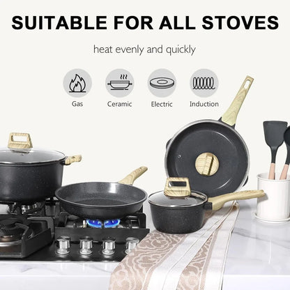 22Pcs Nonstick Cookware Set, Ceramic Pots and Pans Set, Healthy Kitchen Cooking Set with Frying Pans, Dishwasher Safe, Dark Gray