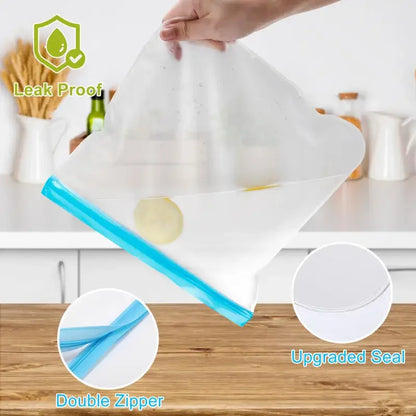 Thickened PEVA Food Bag Reusable Freezer Bag Food Storage Bags Ziplock Leakproof Fresh Snack Bag Food Grade Lunch Bag for Fridge