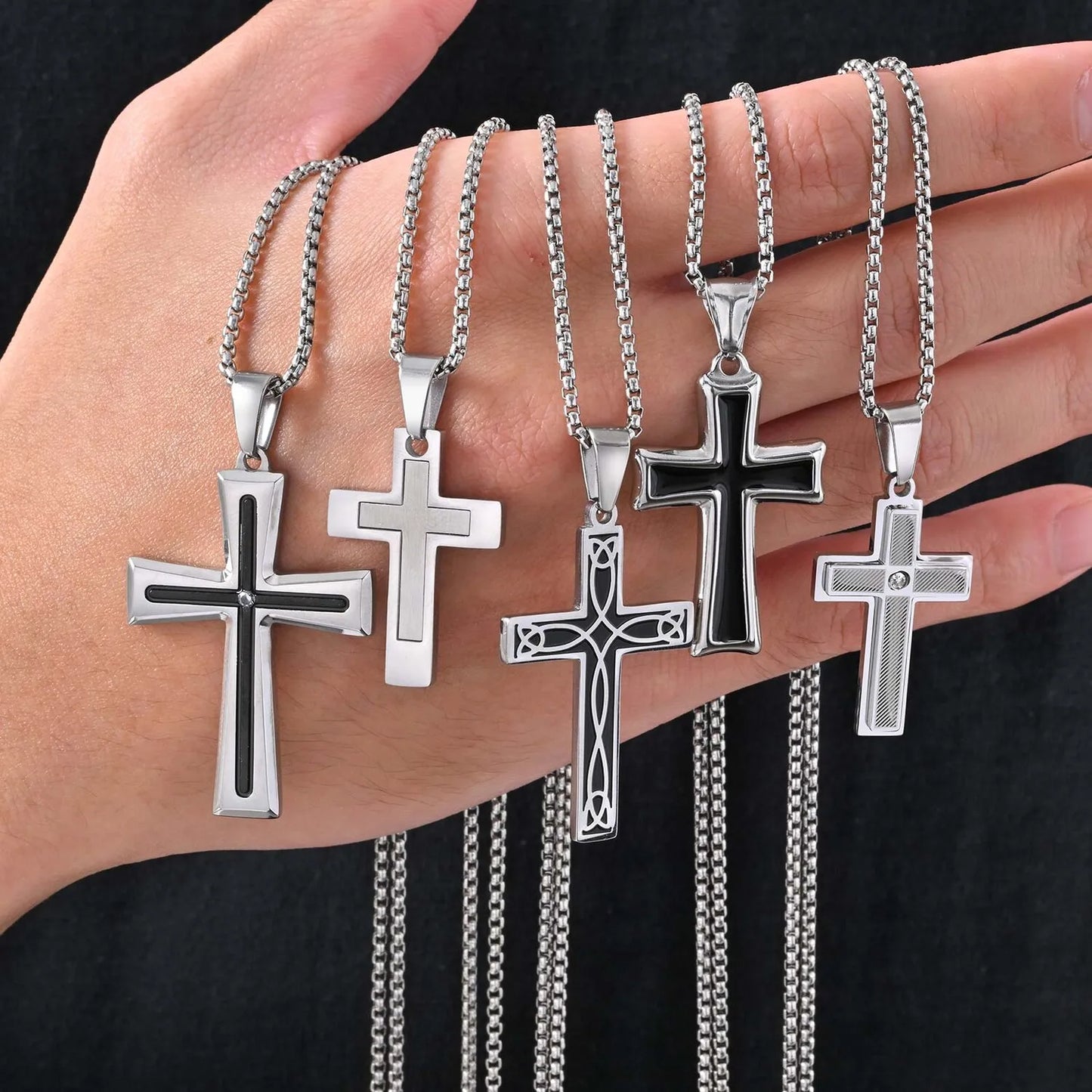 Stylish Men's Stainless Steel Cross Necklace,Punk Hip Hop Cross Pendant Necklace,Birthday Party Jewelry Gift for Him Dad Son