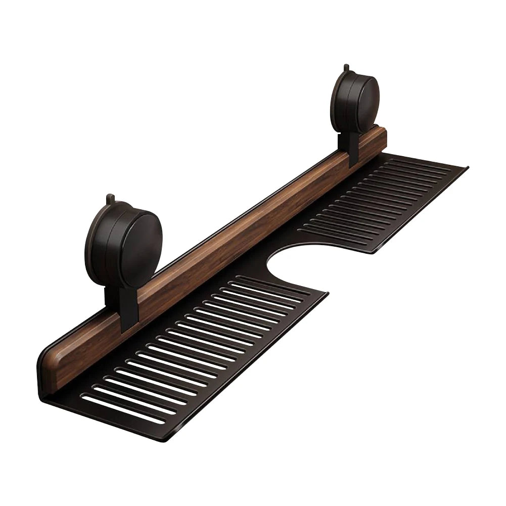 Walnut Suction Cup Bathroom Shelf No Drilling Faucet Organizer Rack Over Faucet Sink Rack Bathroom Accessories