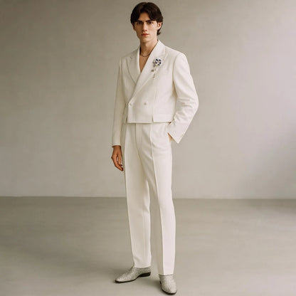 Cropped Men's Suits Formal Wedding Groomsmen 2 Piece Jacket Pants Sets Fashion Male Clothing High Quality Male Clothing Costume