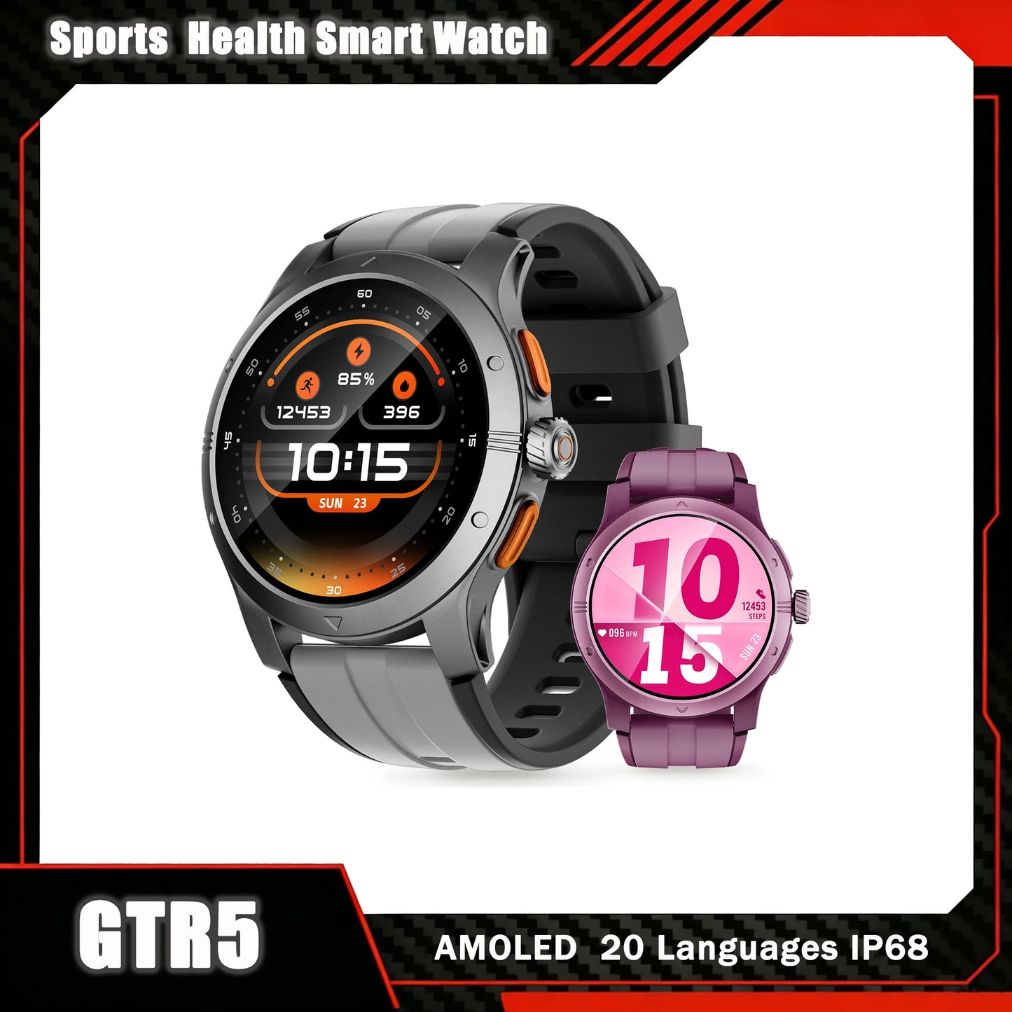 GTR5 Smart Watches AMOLED Bluetooth Call 1.43 inch Large Screen Men Sports Fitness Tracker Heart Rate Health Monitor Smartwatch
