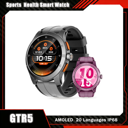 GTR5 Smart Watches AMOLED Bluetooth Call 1.43 inch Large Screen Men Sports Fitness Tracker Heart Rate Health Monitor Smartwatch