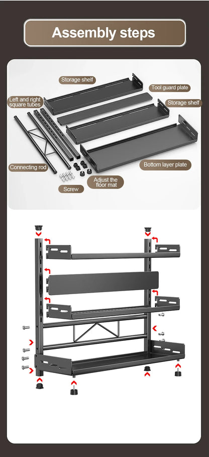 3 Tier Spice Storage Rack for Countertop Adjustable Spice Organization For Cabinet Kitchen Organizer Metal Shelf Black