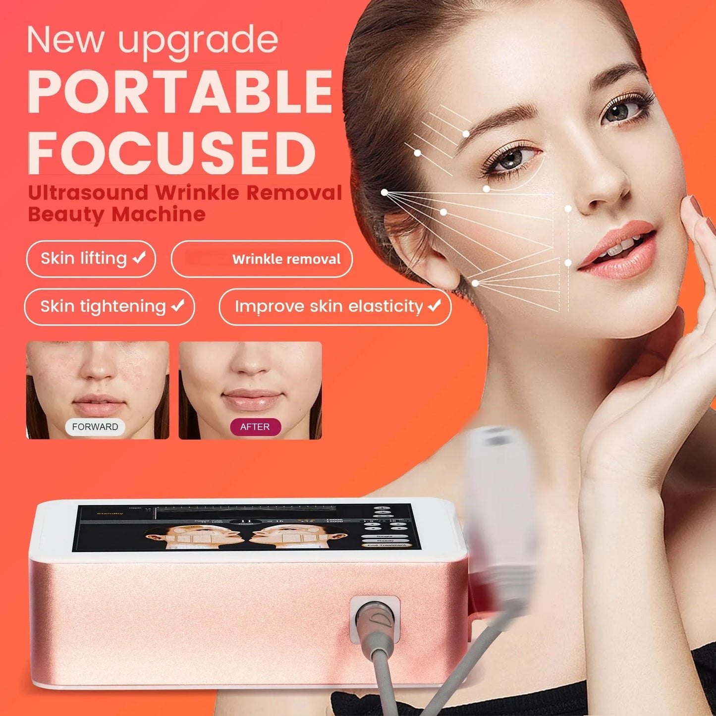Portable 7D lifting and firming professional beauty instrument with ultrasonic focusing technology for efficient maintenance