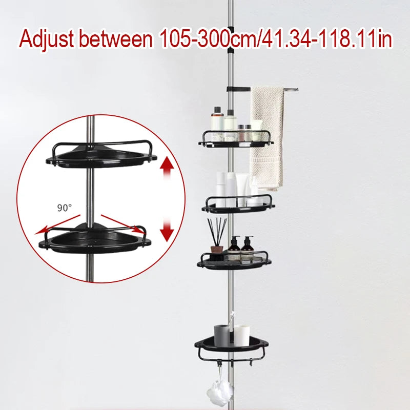 Adjustable Telescopic Shower Rack Stainless Steel Floor-to-Ceiling Bathroom Storage Rack, Rustproof & Space-Saving Organizer
