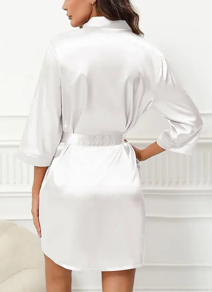New Women's Sleeping Robe Home Clothes Sleeping Bridal Morning Robe Ding Simulated Silk Elastic Sleeping Robe Silk Short Dress