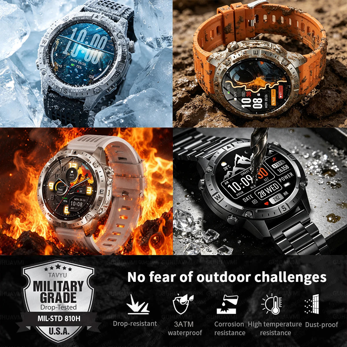 New Outdoor GPS Offline Map Smart Watch Men 3ATM Waterproof 170+ Sports LED Compass Altimeter AMOLED Bluetooth Call Smartwatch