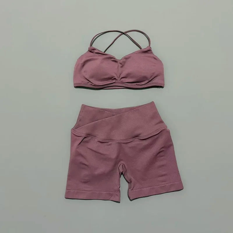 2Pcs HISTELLO Vision Sports Set Strappy Seamless Bra Scrunch Butt Lifting Stretch Breathable Gym Fitness Pilates Workout Sets