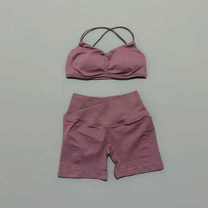 2Pcs HISTELLO Vision Sports Set Strappy Seamless Bra Scrunch Butt Lifting Stretch Breathable Gym Fitness Pilates Workout Sets
