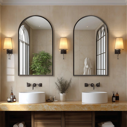 JHK 26"x38" Arched Metal Framed Bathroom Mirrors for Wall  Hanging Mirror Glass Mirror Modern Wall Decor For Bedroom Entryway