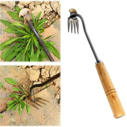 2 In 1 Garden Rake Manual WSeed Grass Rooting Tool Puller Shovel 4 Teeth Weeding Removal Hand Gardening Loose Soil Tool Weeder