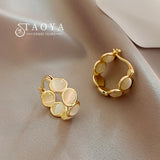 White & Green Stone Hoop Earrings