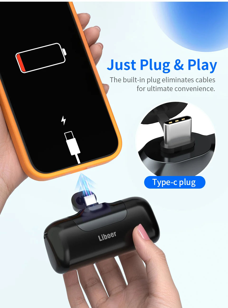Portable Charger 5000mAh Fast Charging Mini Power Bank Type C for HUAWEI iPhone Samsung Xiaomi Redmi External Battery Powerbank