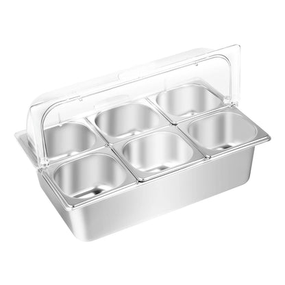 Countertop Food Container 6 Pans Condiment Dispenser Salad Dressing Appetizer Spice Fruit Cold Serving Buffet Tray