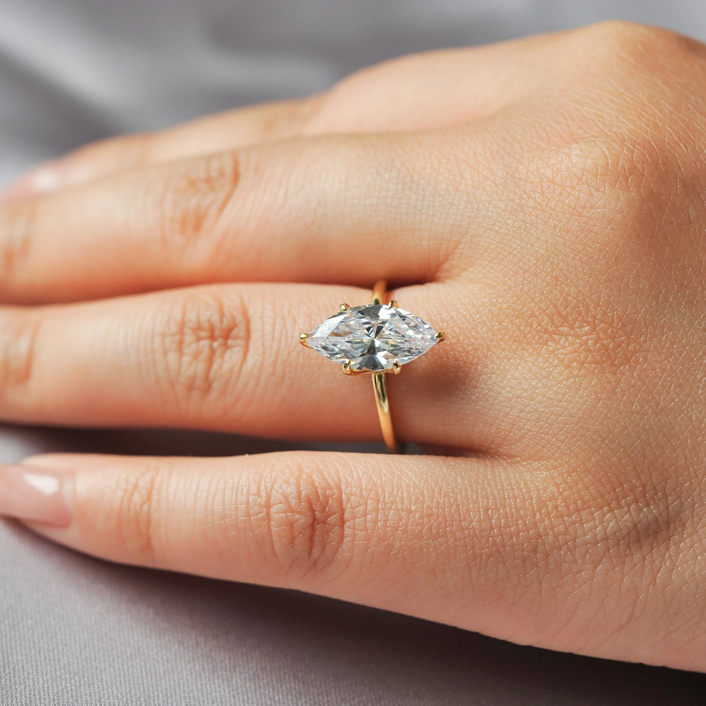 Potiy Vintage 9ct 5A Marquise Shape Cubic Zirconia Solitaire Engagement Ring For Women 925 Sterling Silver 14K Yellow Gold
