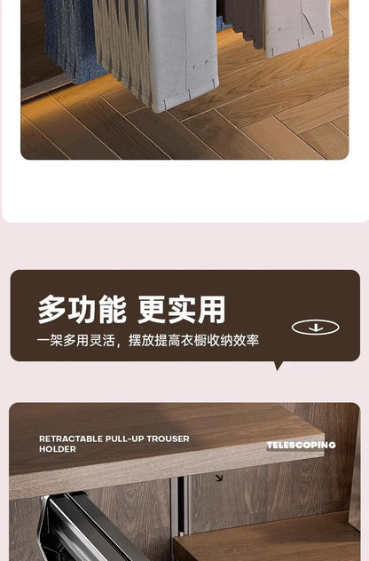 Multifunctional Wardrobe Trouser Hanger with Built-In Telescopic Pants Storage Pull-Out Clothes Rail Shelf Wardrobe Organizer