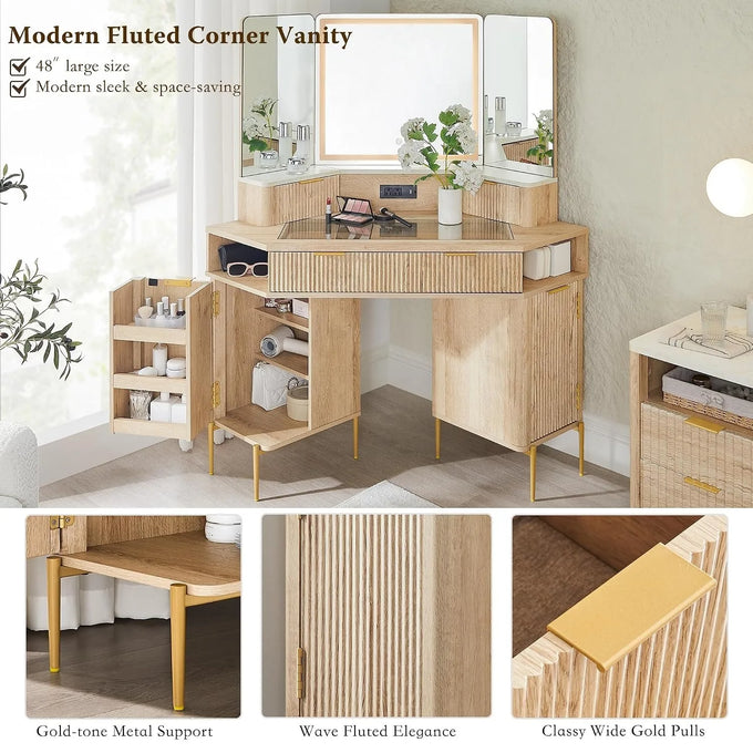 Corner Makeup Vanity with Triple Mirror — product image