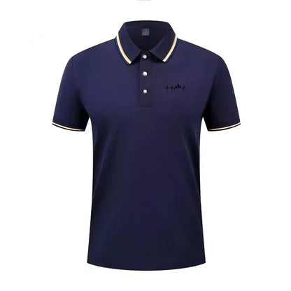 Summer men's 100% polyester fashion Milan print casual knight stripe lapel short-sleeved shirt polo shirt top