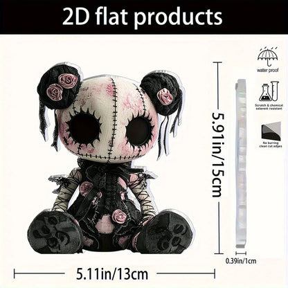 Gothic Horror Doll Decoration - Skull & Roses 2D Art for Halloween & Cafes