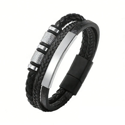 Vnox Personalized Braided Leather Bracelet for Men Handmade Triple Woven Pu Leather Bracelet Custom Name Text Jewelry Gifts