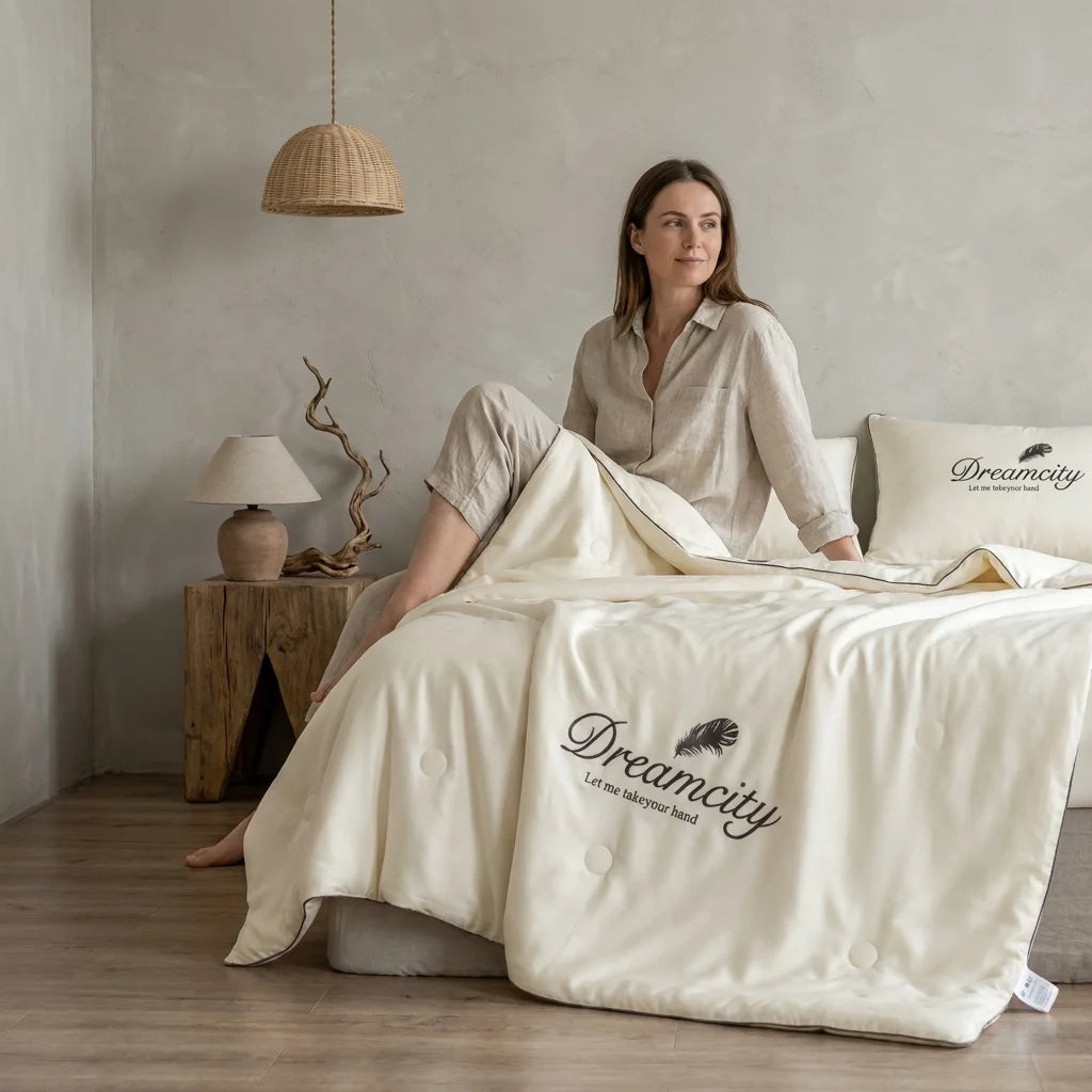 Embroidered Ice Silk Summer Cooling Quilt – Ultra Soft Breathable Nap Comforter, Queen/King Size, Lightweight Skin-Friendly Air Conditioner Blanket, Perfect for Hot Sleepers