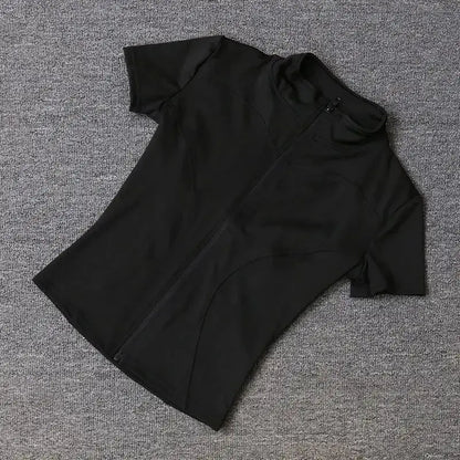 Women Slim Casual Sports Tops Solid Zipper Yoga Short Sleeve Coat Female Outfit Summer Clothes Running Fitness Shirts For Lady