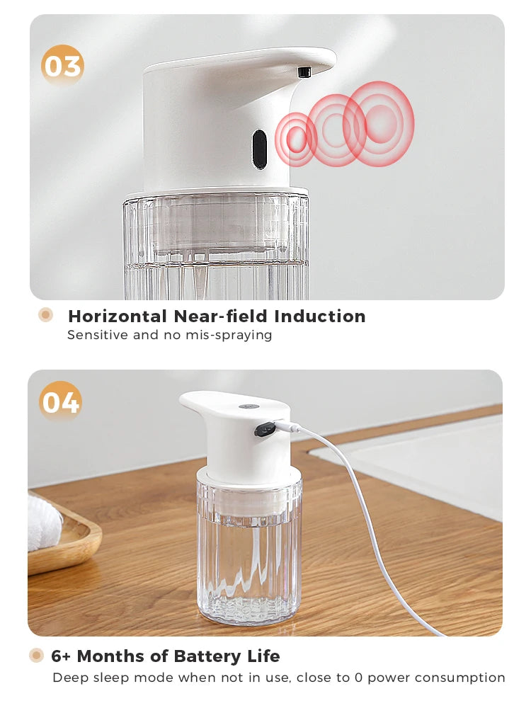 Kitchen 300ml Automatic Liquid Soap Dispenser USB Rechargeable Touchless Hand High Capacity Detergent Bathroom Dispenser