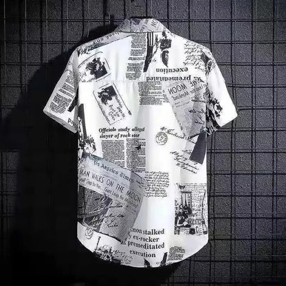 Short sleeved shirt men's thin graffiti print Hong Kong fashion clothing beach floral loose half sleeved shirt