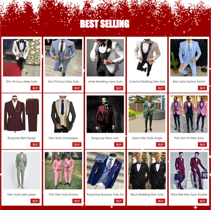 Champagne mens Tuxedo Wedding Suits For Men Bespoke Groom Wear Formal Fashion Men Suit Prom Party Blazer+Pants+Vest