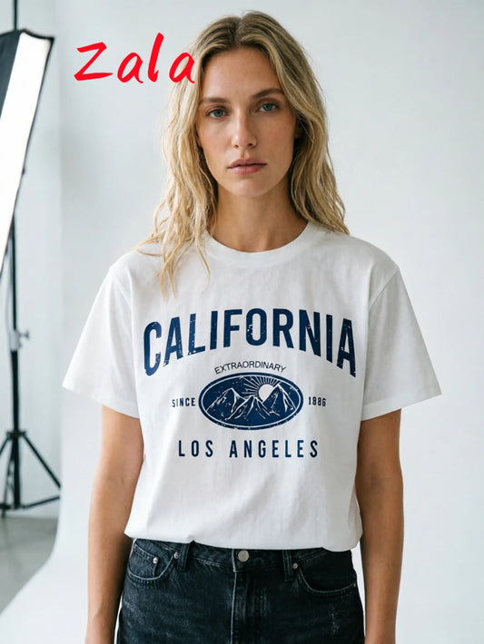 California Women's T-shirt American O-Neck Tops Tees Los Angeles Female Streetwear Summer Casual Short Sleeved Women's Clothing