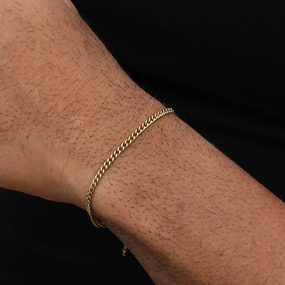 Gold Color Stainless Steel Cuban Chain Men's Bracelet Simple Retro Bracelet For Women Hip Hop Jewelry Trend Accessories Gift