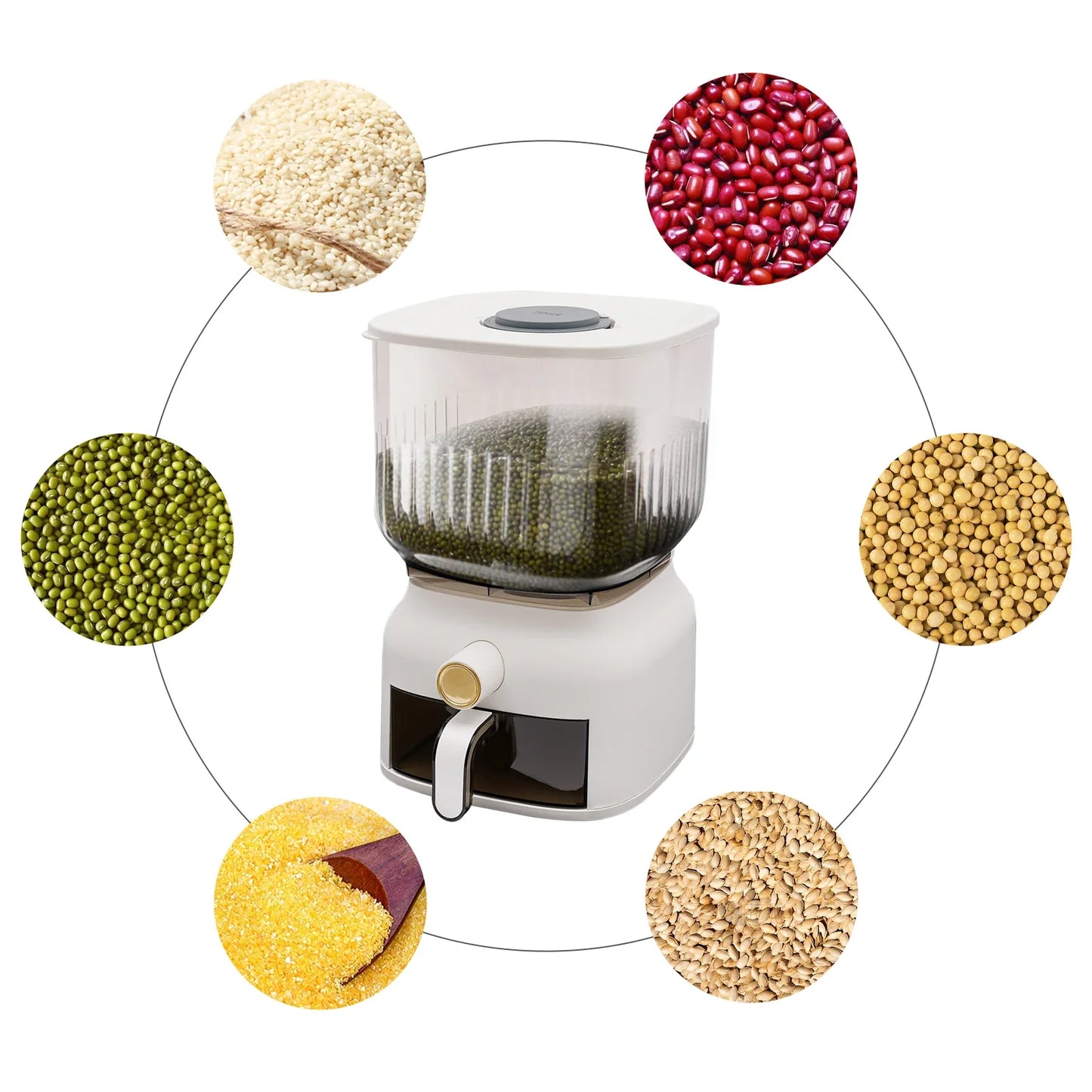22Lbs Rice Dispenser,Large Sealed Grain Storage Container with Rice Cup Food Dispenser Kitchen Organizer for Rice, Beans, Grains