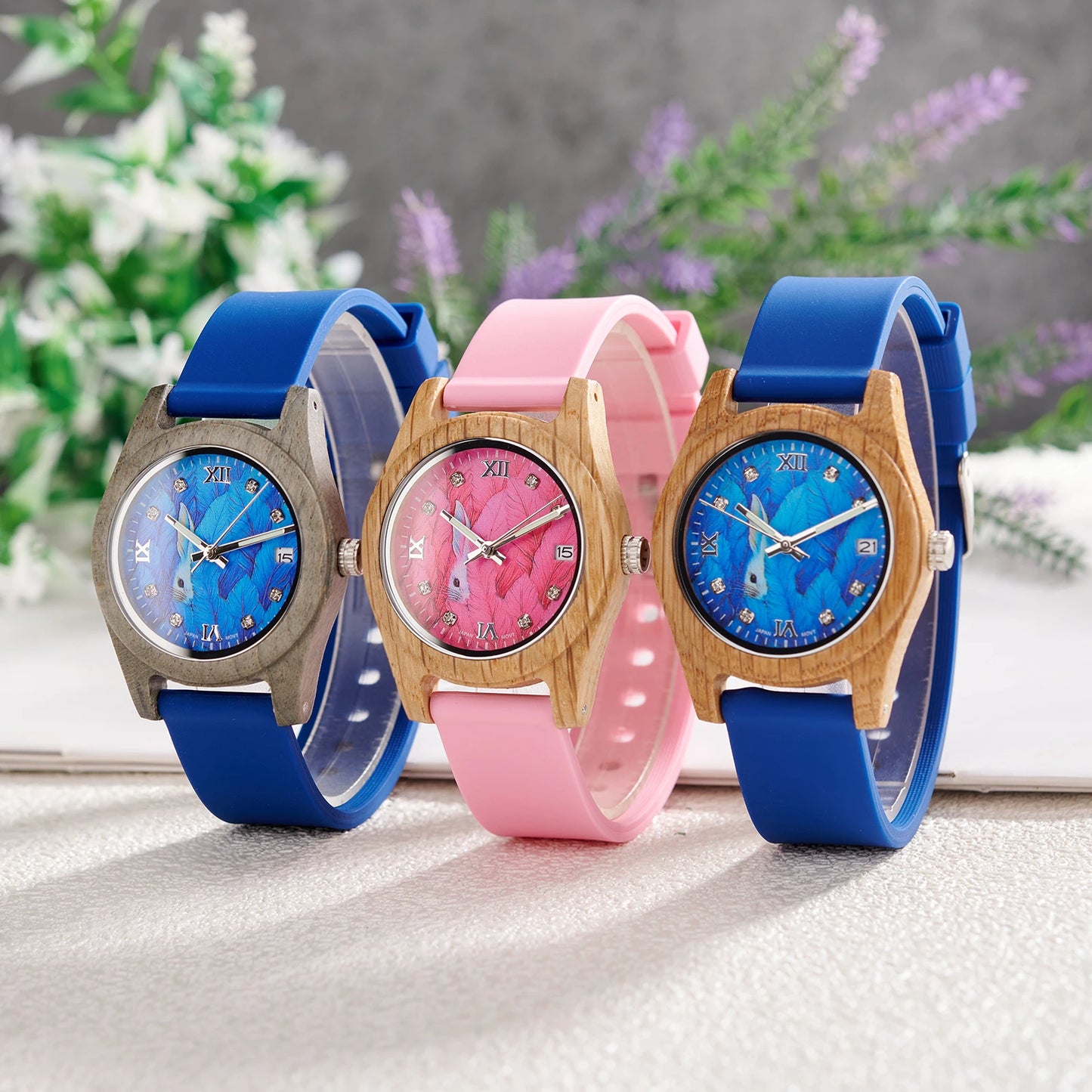 Women's Pink Wooden Watch Luxury Fashion Wristwatch Gift for Girls Elegant Quartz Watch with Silicone Strap Support Dropship