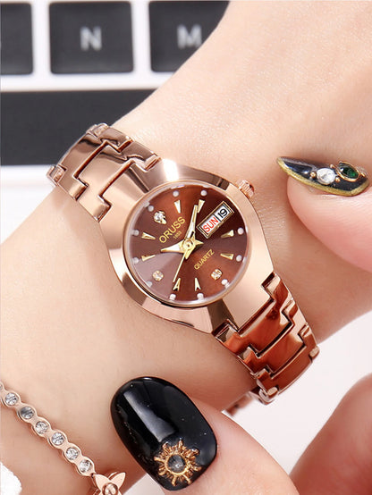 ORUSS Hot Brand Ladies' Watch High Quality Stainless Steel  Waterproof Luminous Pointer Week Calendar Eleganc Women Quartz Watch