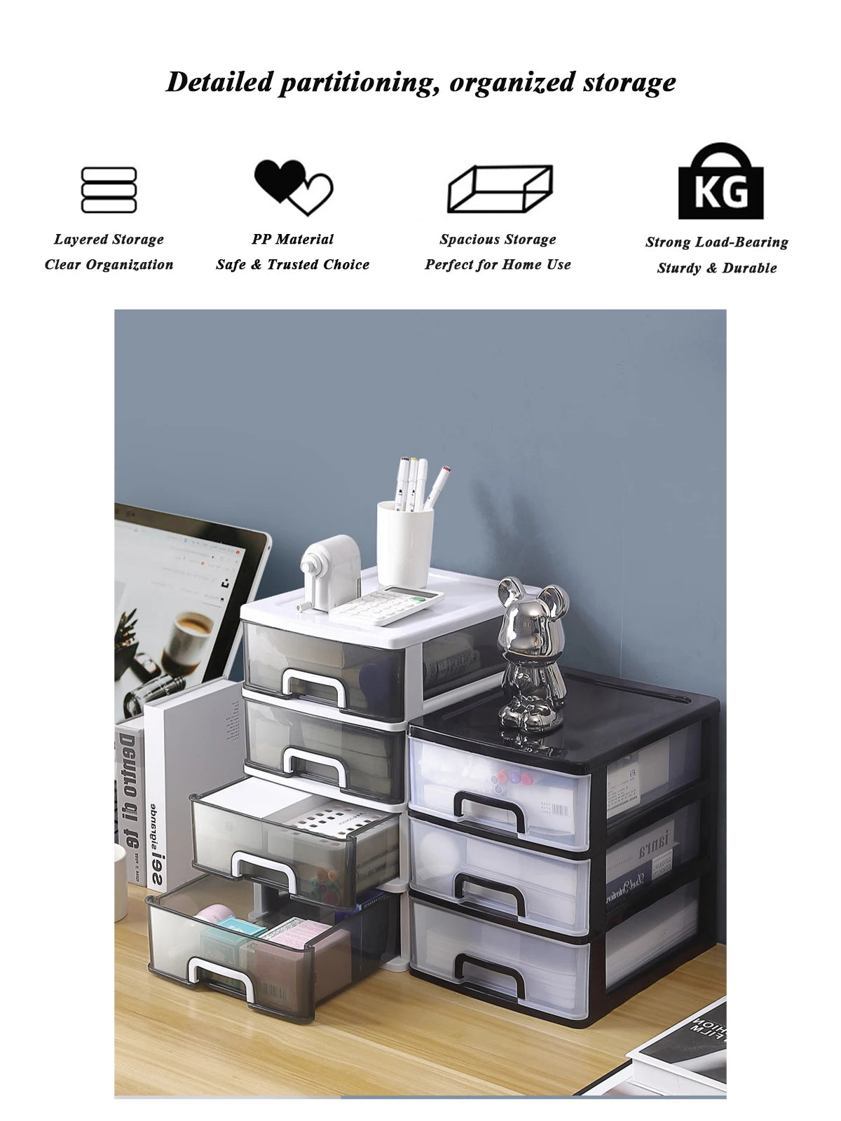 Clear Desktop Storage Box with Drawer Heightened Table Organizer Plastic Office storage cabinet  for Stationery cosmetics