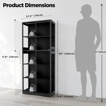 5-Tier Display Cabinet, Bookcase with Glass Doors, Dimming LED Lights & Motion Sensor, for Collectible Figures, Customized