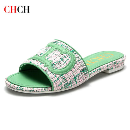CHCH Women's Slippers New Fabric Fashion Flat Sandals Business Banquet Women's Shoes