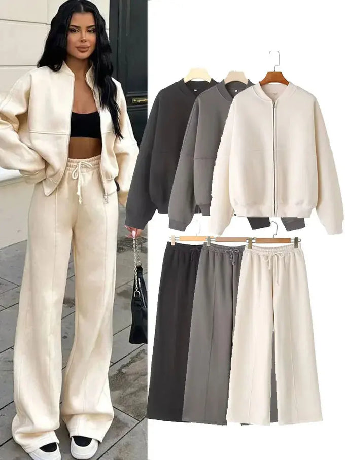 Bomber Jacket & Wide-Leg Pants Set