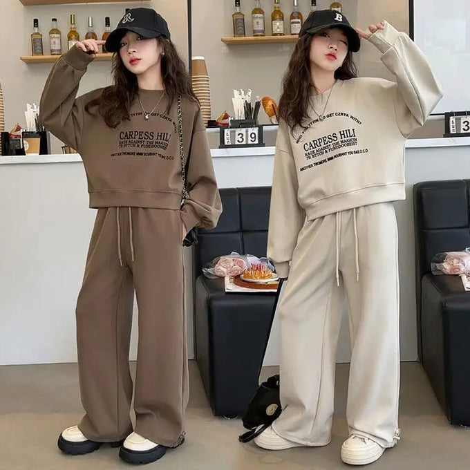 Girls' Cropped Sweatshirt & Wide-Leg Pants Set — product image