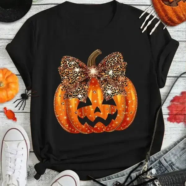 Women's Pumpkin Bow Graphic T-Shirt — product image